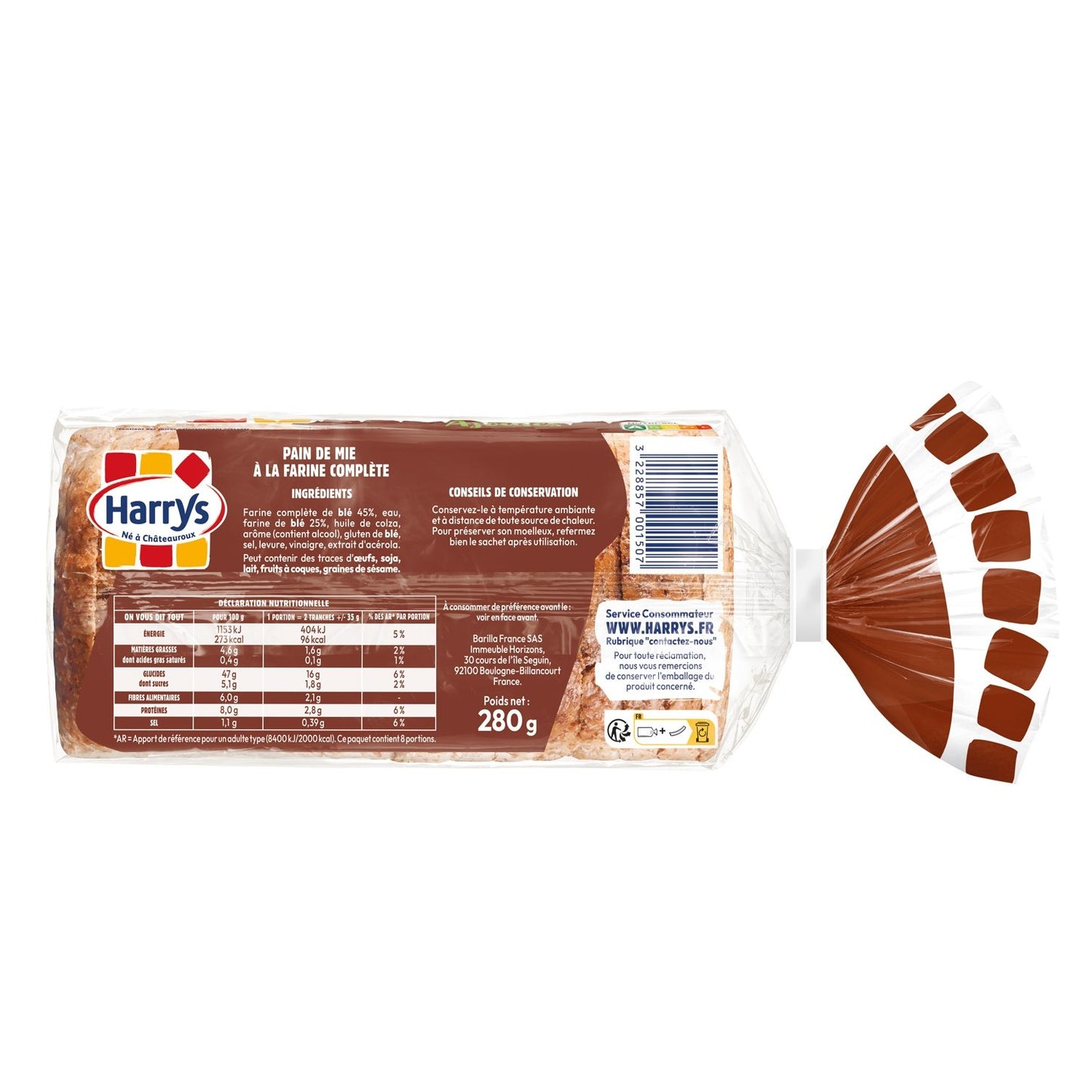 HARRYS Extra-Soft Wholemeal Sandwich Bread with No Added Sugar