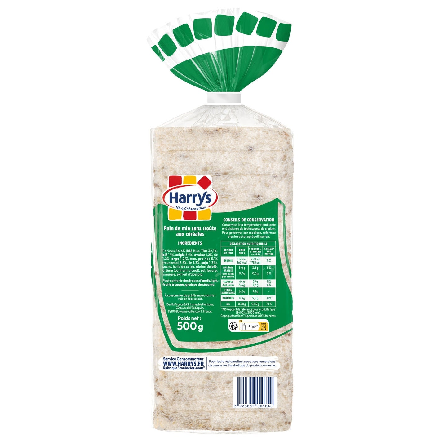 Pain de Mie 100% Mie Tranches Épaisses Céréales Sans Croûte HARRYS