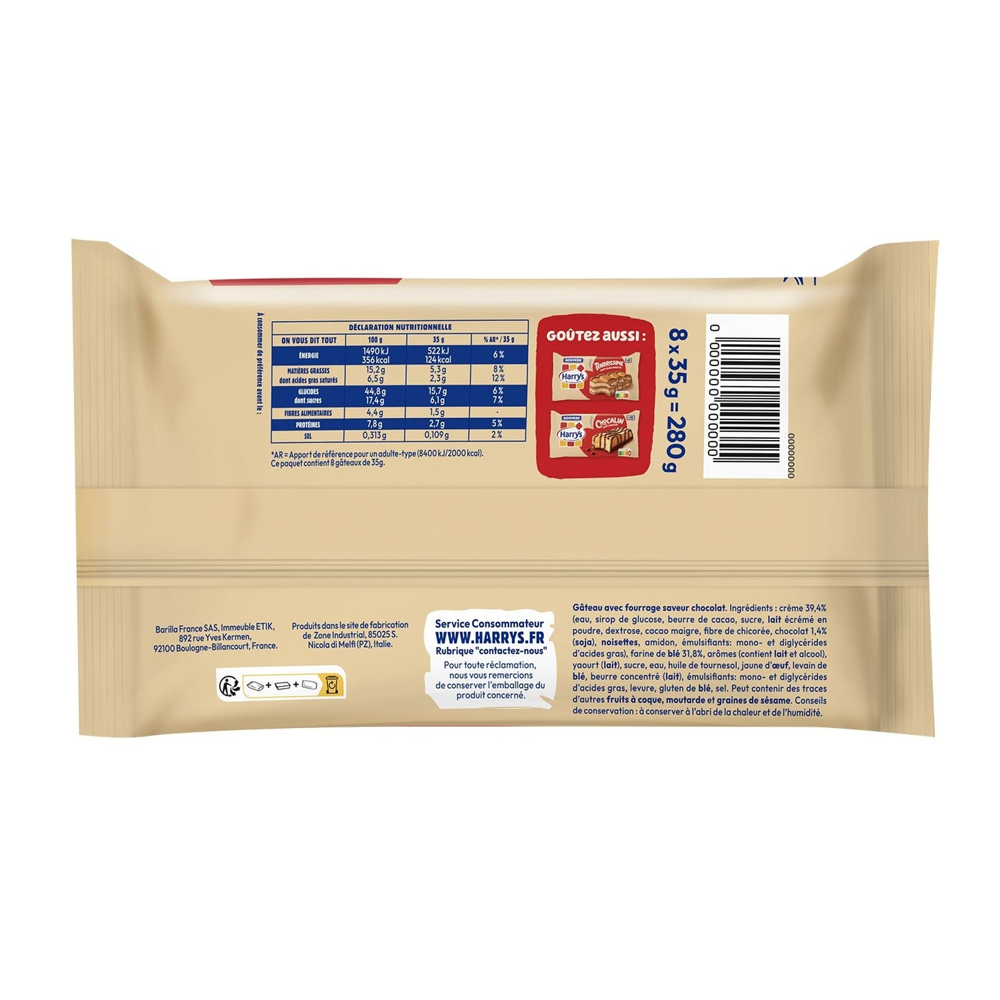 Gâteaux Moelleux Fourrés Chocolat Choco Mousse Moins de Sucres HARRYS