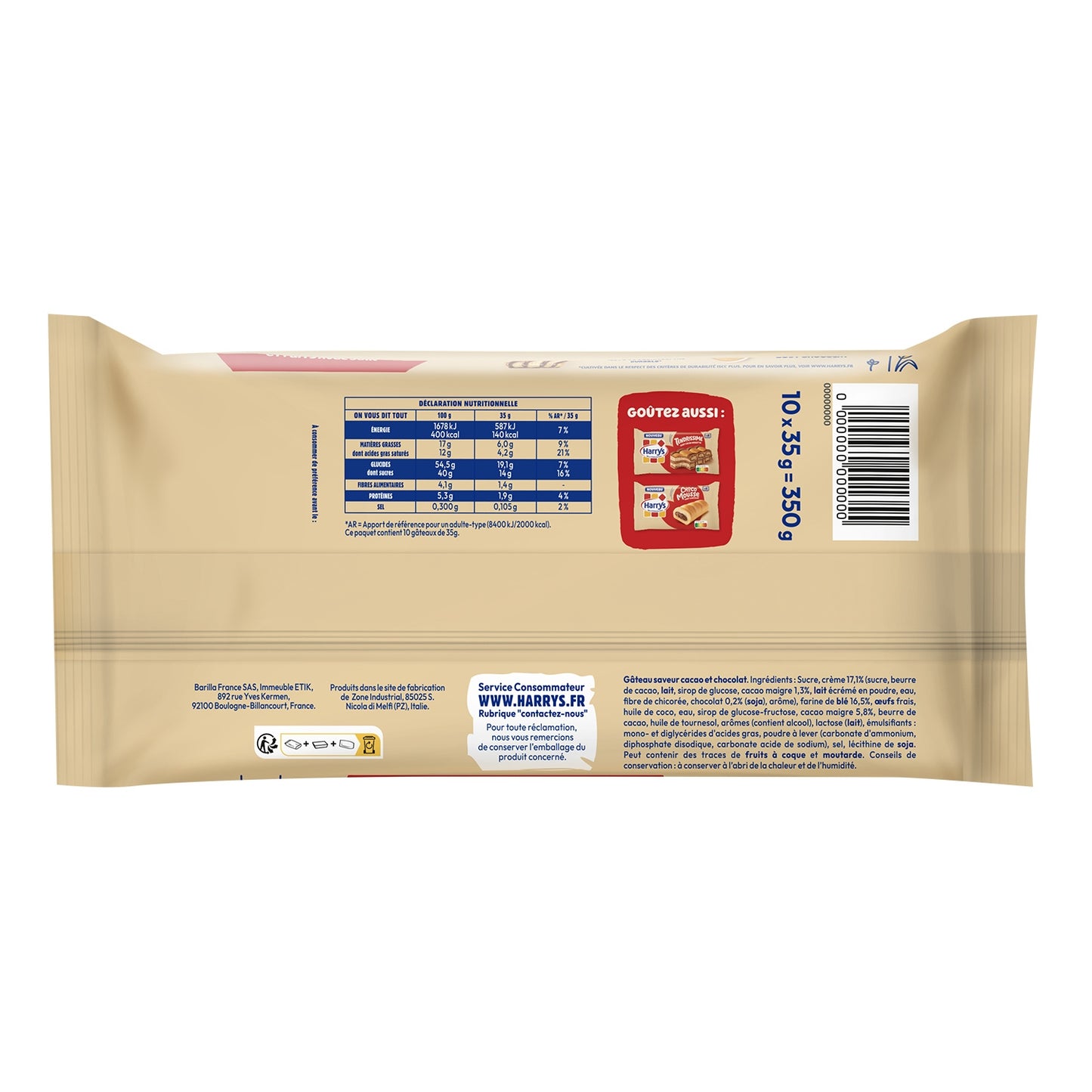 Gâteaux Moelleux Cacao et Chocolat Chocalin Sans Huile de Palme HARRYS