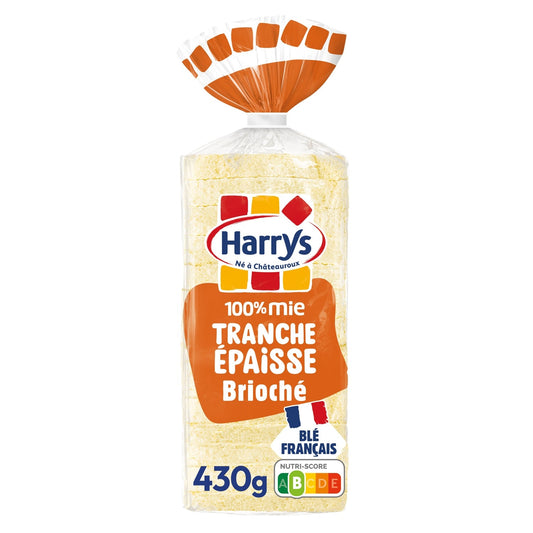 Pain de mie 100% Mie brioché tranches épaisses sans croûte sans additifs HARRYS 