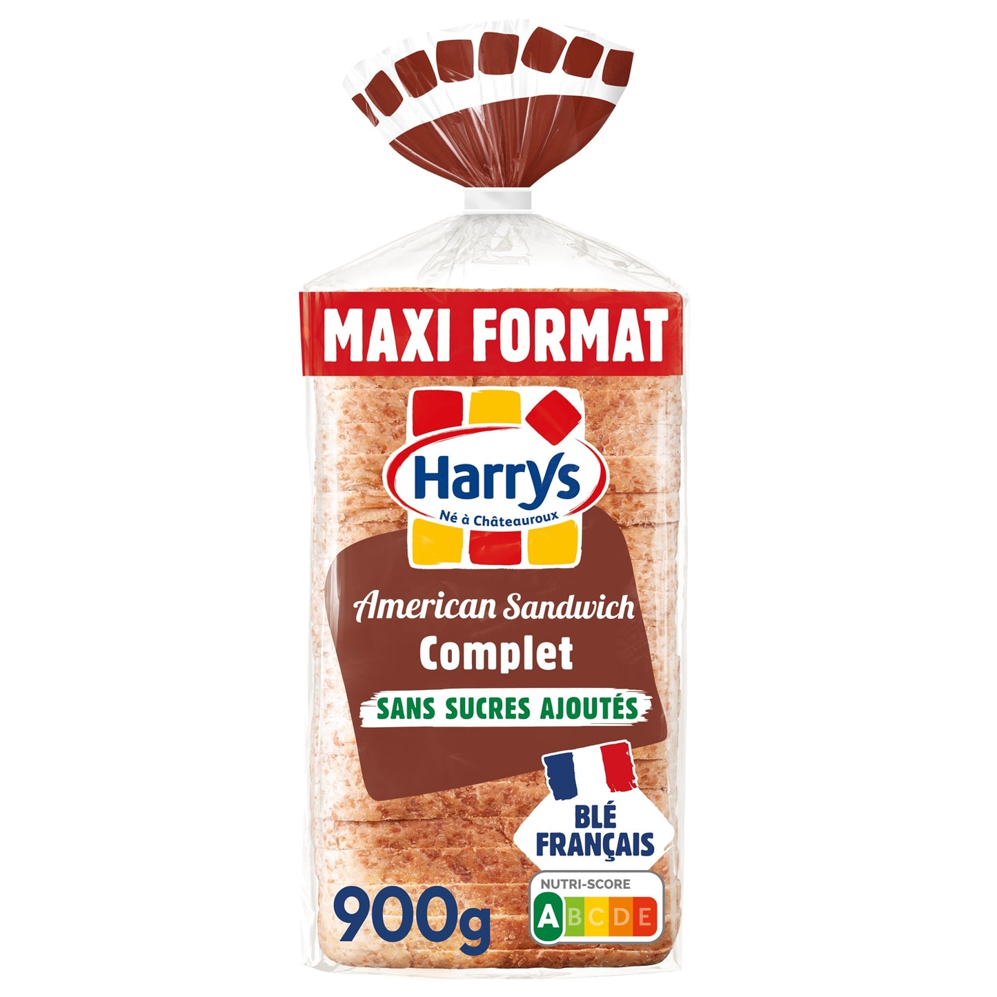 Pain de mie American sandwich complet sans sucres ajoutés maxi format sans additifs HARRYS 