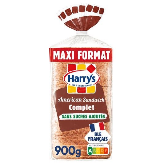 Pain de mie American sandwich complet sans sucres ajoutés maxi format sans additifs HARRYS 