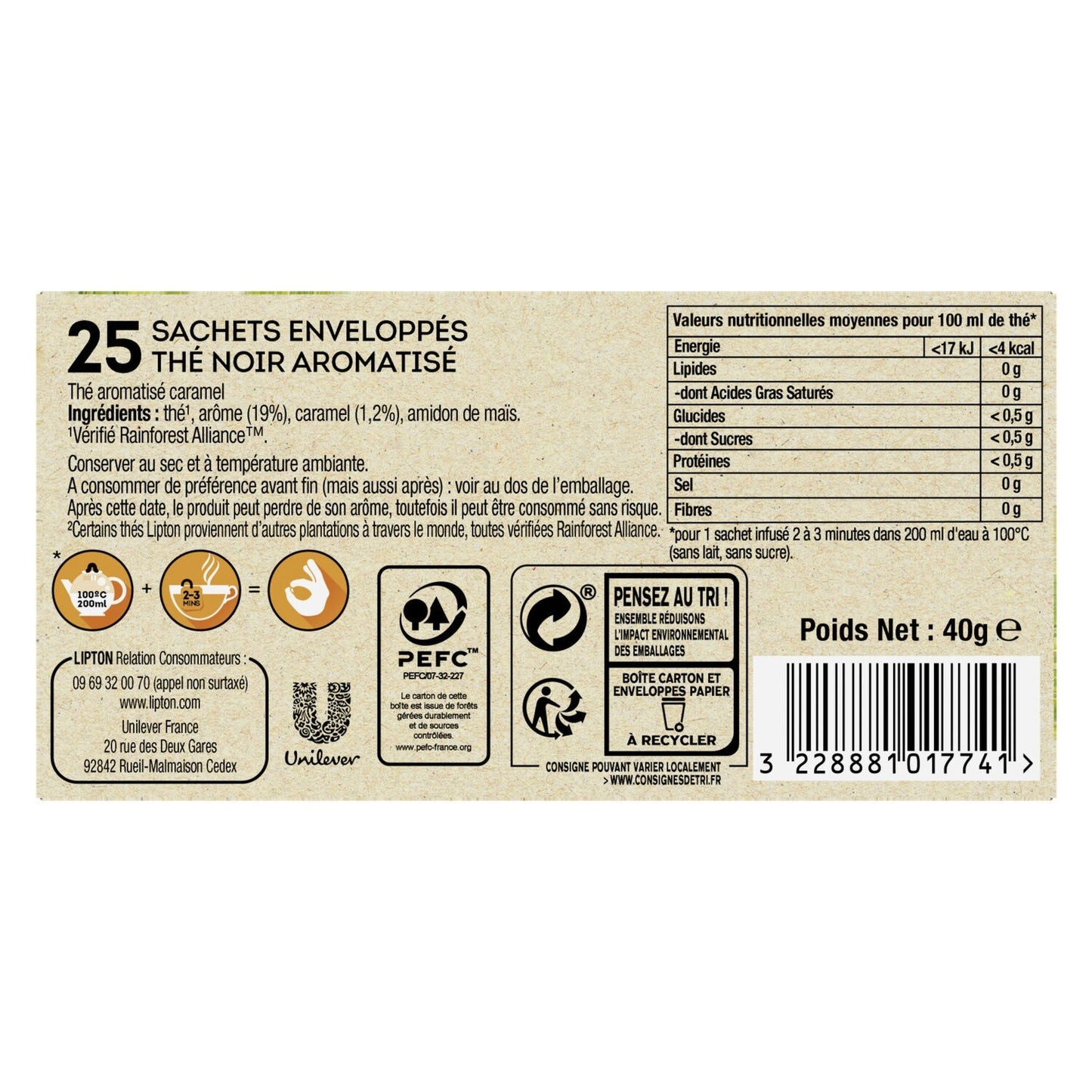 [ANTI-GASPILLAGE] Thé Noir Caramel LIPTON - Date de durabilité minimale : 08/2025