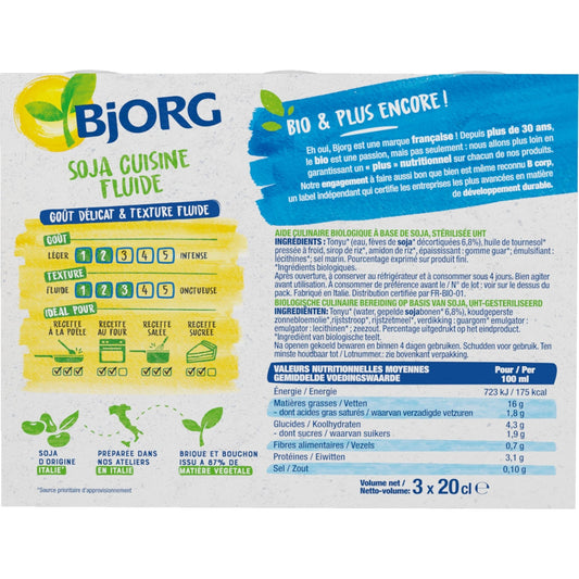 [ANTI-GASPILLAGE] Aide Culinaire Bio Soja Cuisine Fluide BJORG - Date de durabilité minimale : 13/01/2026