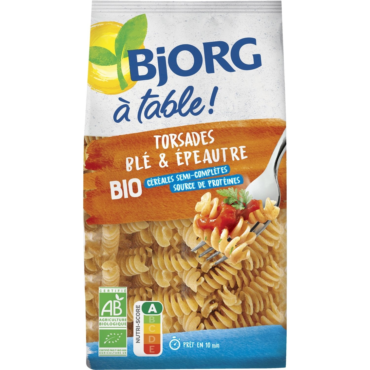 Pâtes Bio Torsades Blé Épeautre Semi-Complètes BJORG Le paquet de 500g
