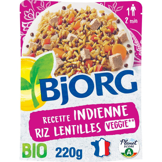 Plat Cuisiné Bio Riz Lentilles à l'Indienne BJORG Le sachet de 220g