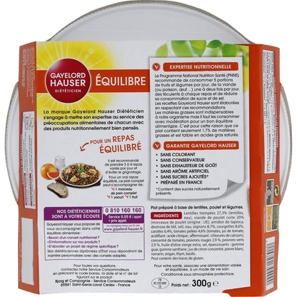 Plat Cuisiné Lentilles, Poulet, Légumes GAYELORD HAUSER