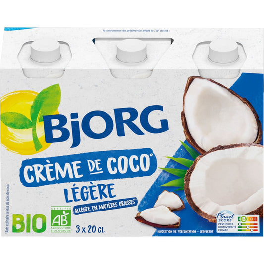 Aide Culinaire Bio Crème de Coco Légère BJORG Le Lot de 3 briques de 200mL