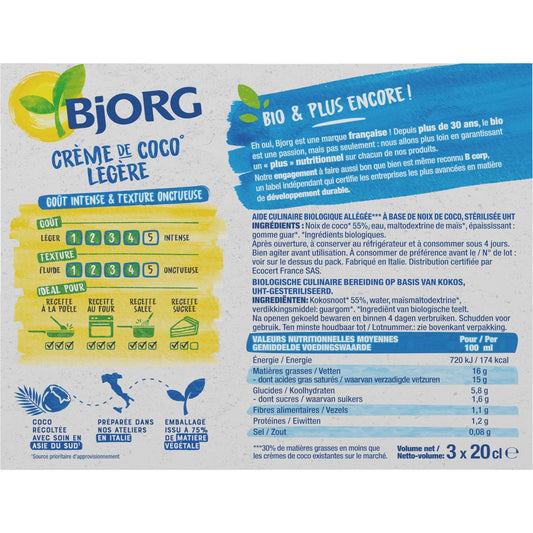 BJORG Organic Light Coconut Cream Culinary Aid