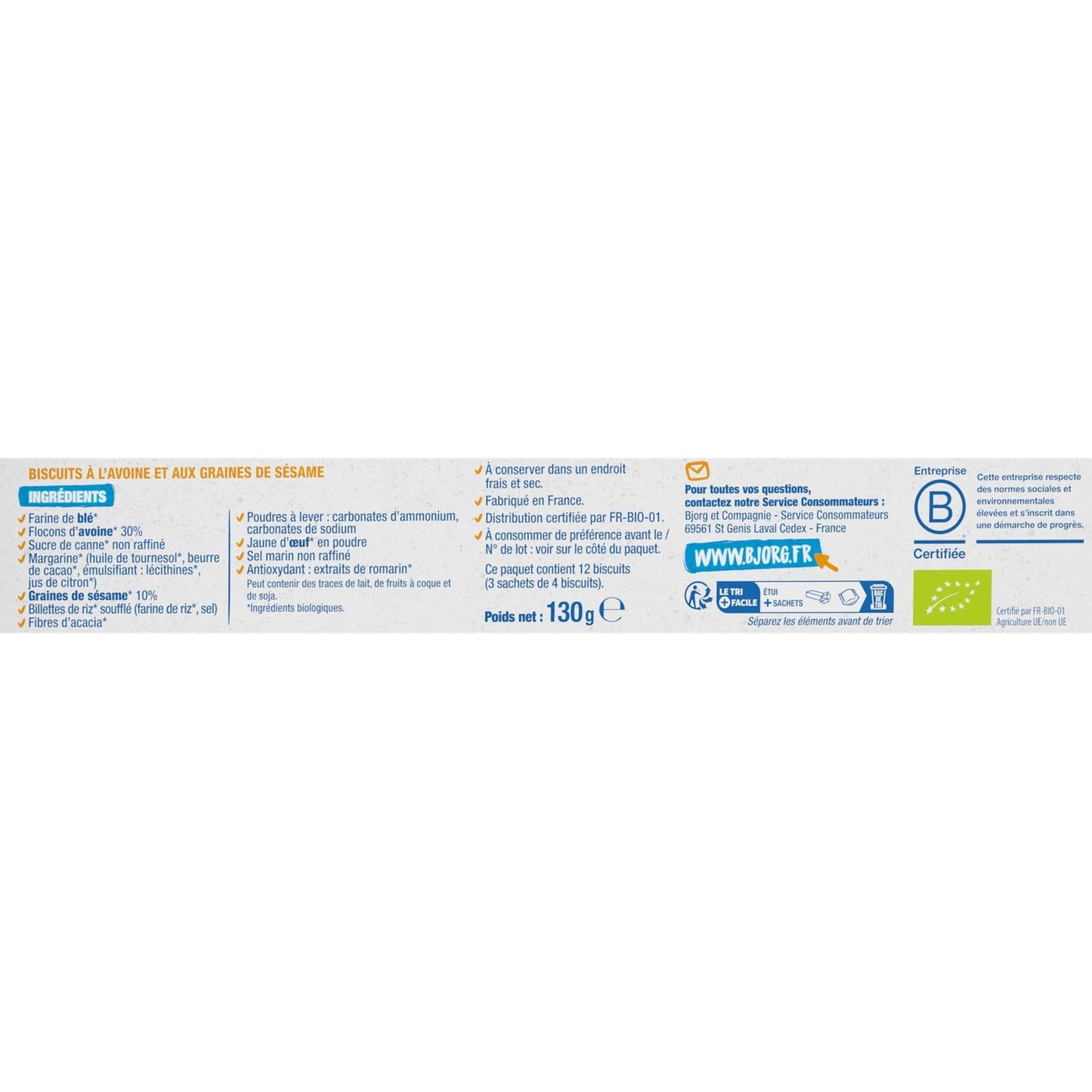 Biscuits Bio Avoine Sésame BJORG