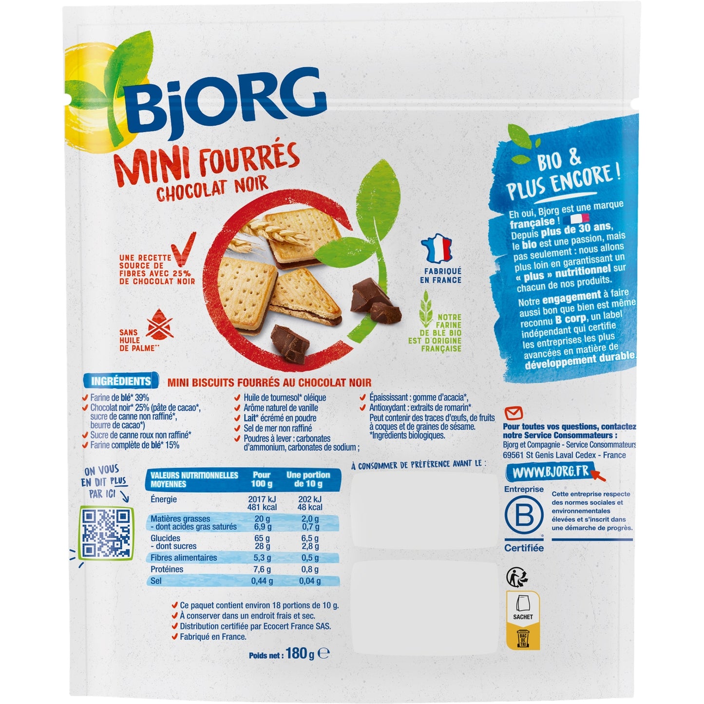 Biscuits Bio Mini Fourrés Chocolat Noir BJORG