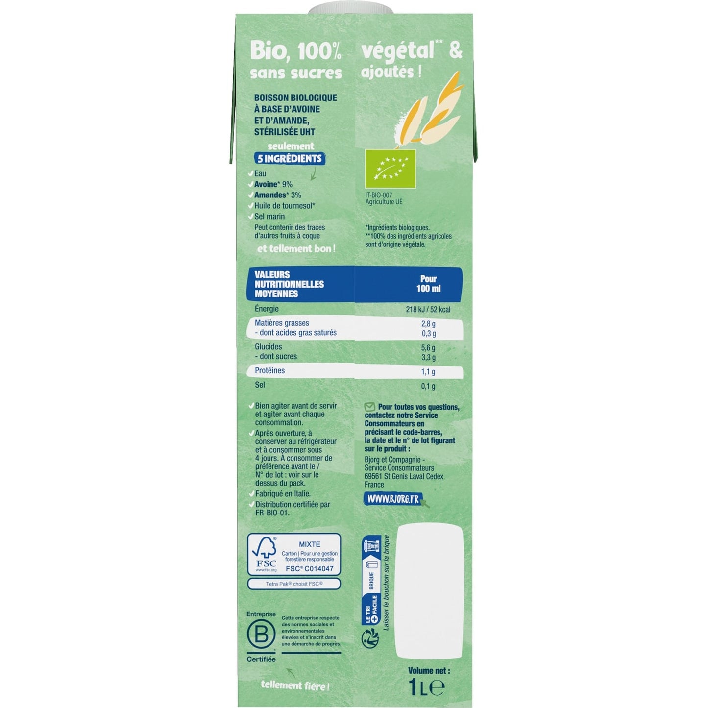Lait d'Avoine Amande Bio BJORG 
