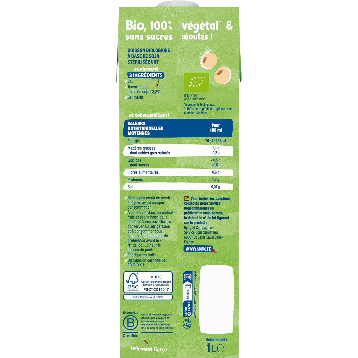 Boisson Végétale Bio Planet Score A Barista Soja BJORG 