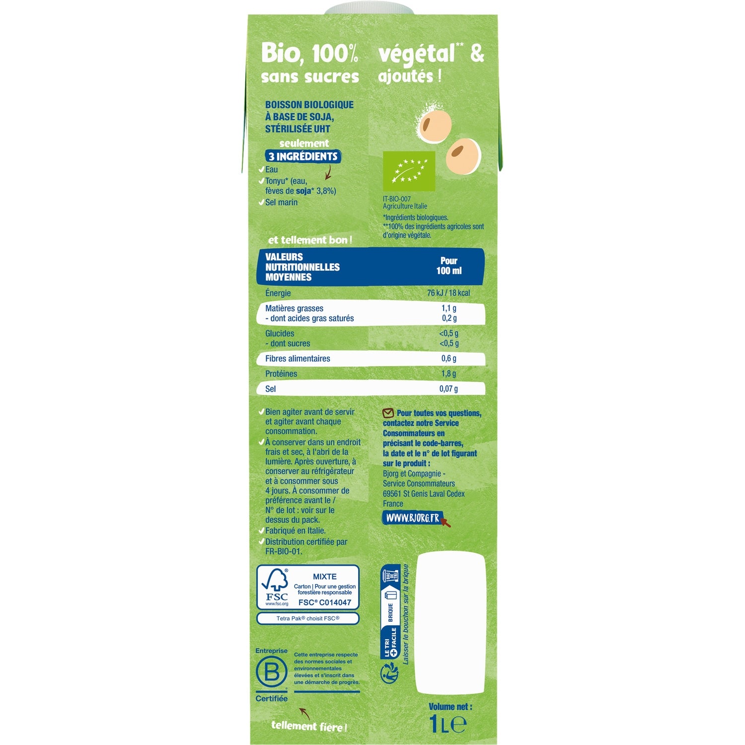 Boisson Végétale Bio Planet Score A Barista Soja BJORG 