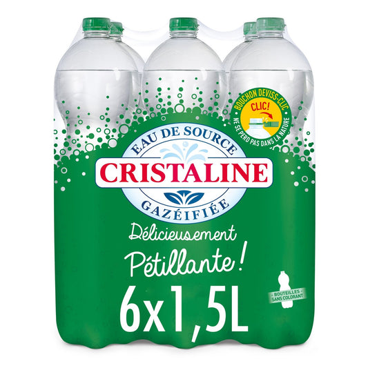 Eau de Source Gazéifiée Délicieusement Pétillante CRISTALINE le pack de 6 bouteilles de 1,5L