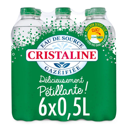 Eau de Source Gazéifiée Délicieusement Pétillante CRISTALINE le pack de 6 bouteilles de 50cL