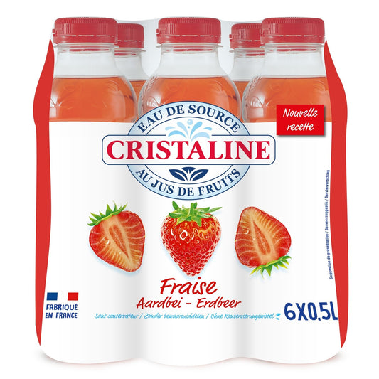 Eau Plate Aromatisée Fraise CRISTALINE le pack de 6 bouteilles de 50cL