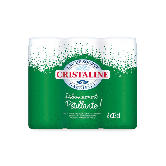 Eau de Source Gazéifiée Délicieusement Pétillante CRISTALINE le pack de 6 canettes de 33cL
