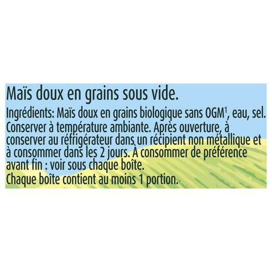Maïs Doux Extra Croquant Sans Résidu De Pesticides Bio GEANT VERT 