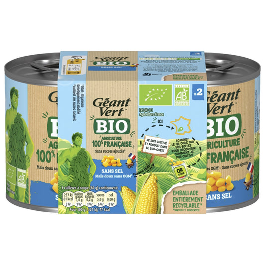 Maïs Bio Doux Sans Sel Sans Sucre Ajouté GEANT VERT