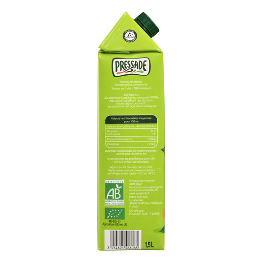 PRESSADE Organic Sweet and Pulp-Free Orange Nectar