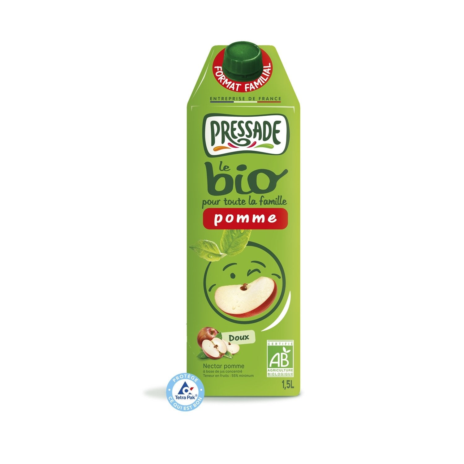 Nectar de Pomme à Base de Jus Concentrés Bio PRESSADE la brique de 1,5L
