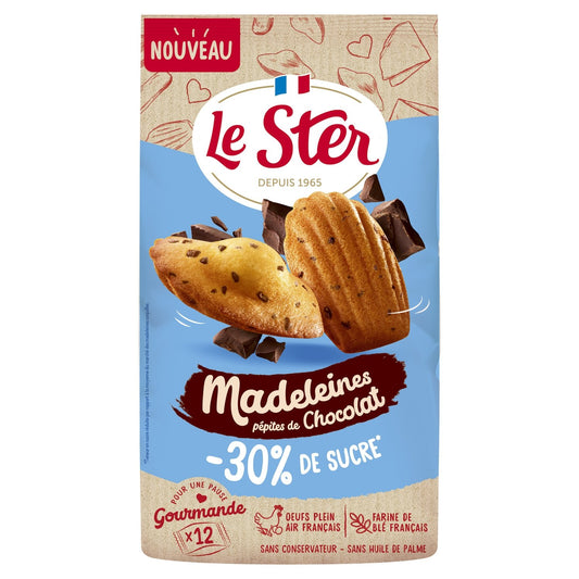 Madeleines Coquilles Pépites de Chocolat 30% de Sucre LE STER le paquet de 12 madeleines - 300g