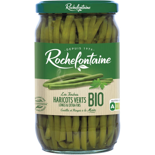 Haricots Verts Extra-Fins Cueillis et Rangés Main Bio ROCHEFONTAINE le pot de 660g