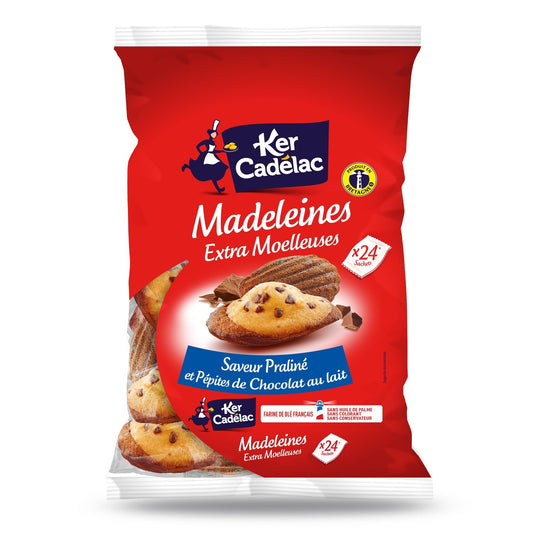 Madeleines Saveur Praliné et Pépites de Chocolat au Lait KER CADELAC le paquet de 24 madeleines - 528g