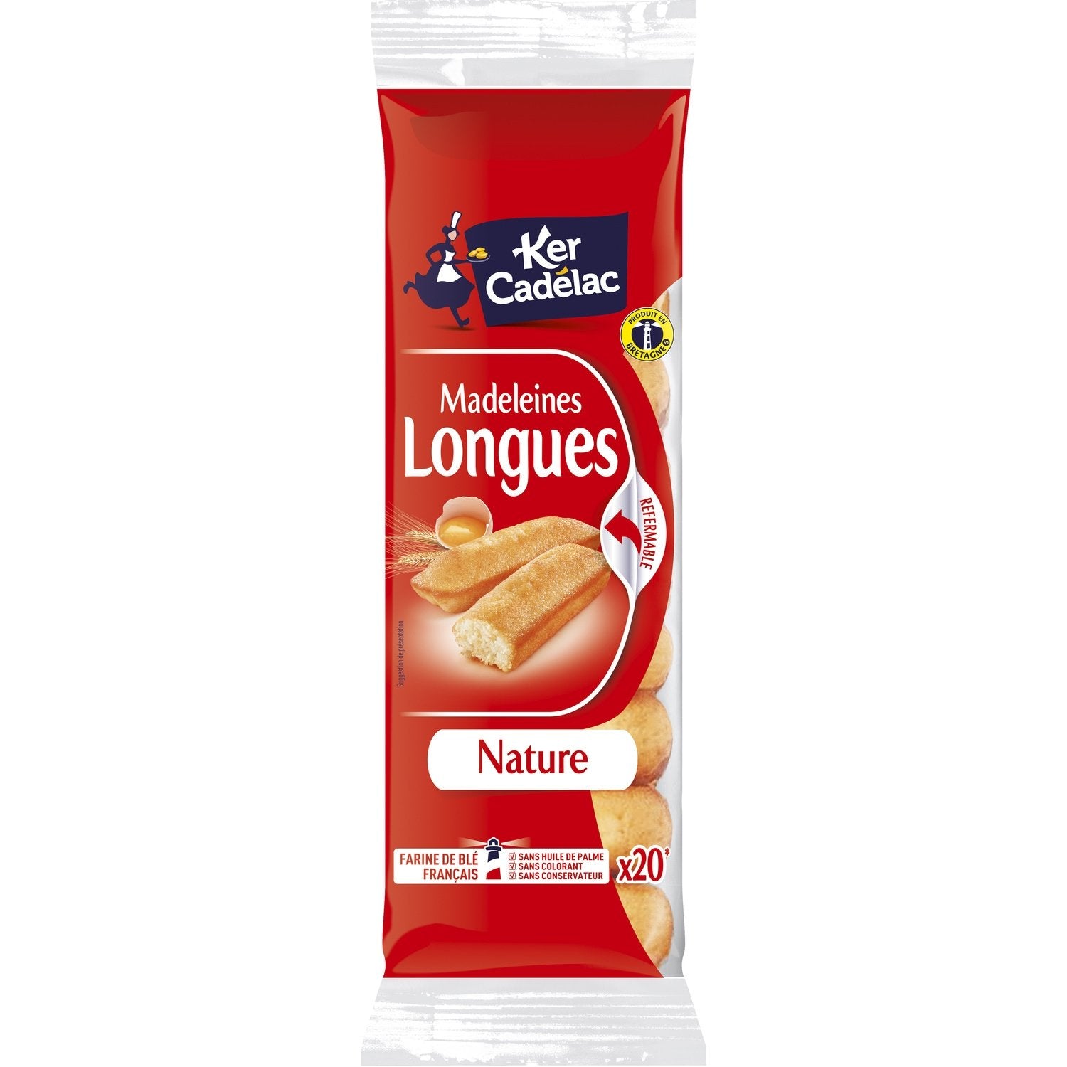 Madeleines Longues Nature KER CADELAC le paquet de 20 madeleines - 220g