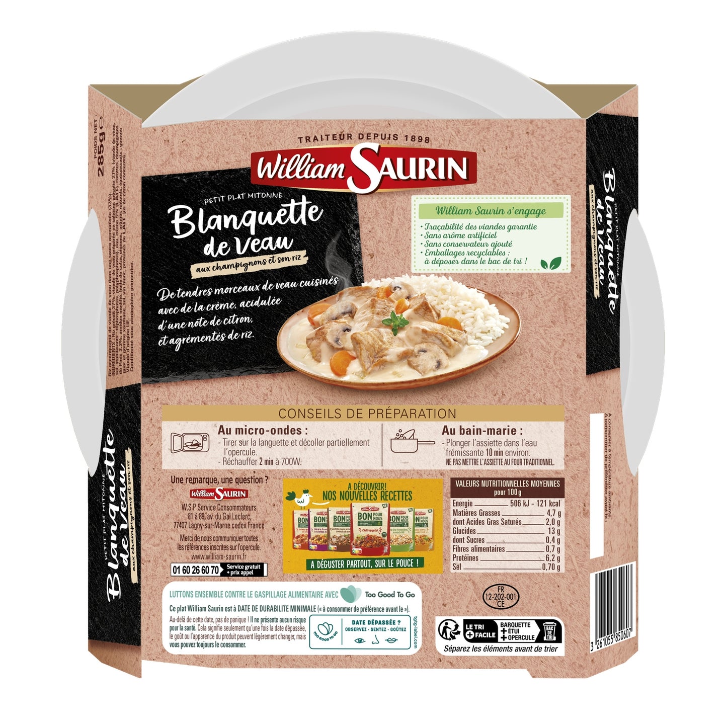 Fertiggericht: Kalbsblanquette mit Pilzen und Reis WILLIAM SAURIN