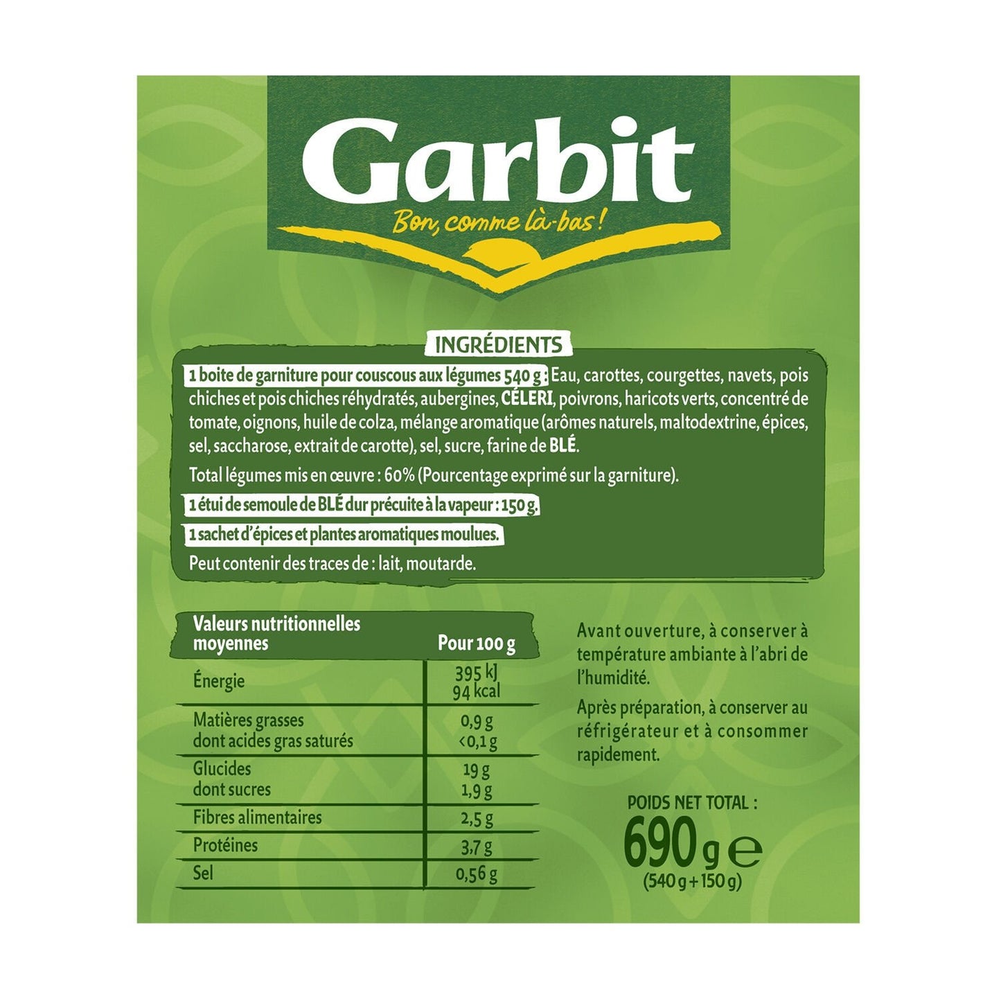 Plat Familial Couscous aux 9 Légumes GARBIT