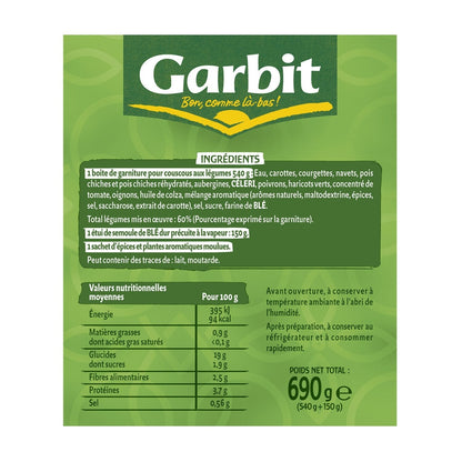 [ANTI-GASPILLAGE] Plat Familial Couscous aux 9 Légumes GARBIT - Date de durabilité minimale : 06/09/2025