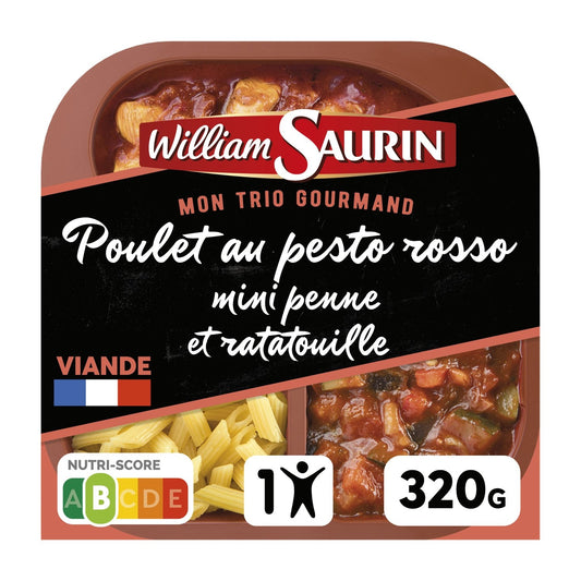 Plat Cuisiné Poulet au Pesto Rosso Mini Penne et Ratatouille WILLIAM SAURIN la barquette de 320g
