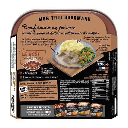 Beef Meal with Pepper Sauce, Mashed Potatoes, Peas and Carrots WILLIAM SAURIN