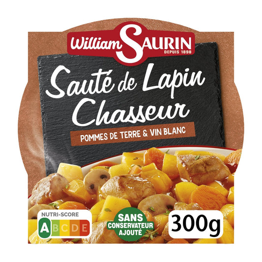 Plat Cuisiné Sauté de Lapin Chasseur et Pommes de Terre WILLIAM SAURIN la barquette de 300g