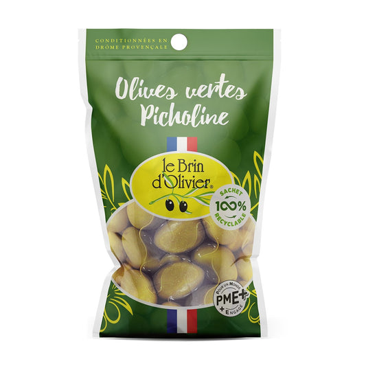 Olives Vertes Picholine LE BRIN D'OLIVIER le pâquet de120g