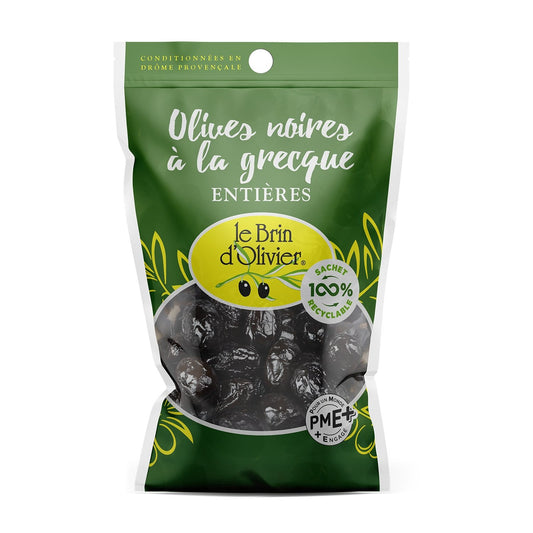Olives Noires à la Grecque LE BRIN D'OLIVIER le sachet de 150 g net égoutté