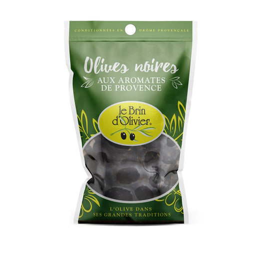Olives Noires aux Aromates LE BRIN D'OLIVIER le sachet de 150 g net égoutté
