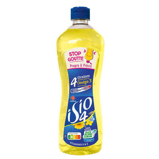 Huile Combinée 4 Huiles de Graines, Stop Goutte Isio 4 la bouteille squeeze de 675ml