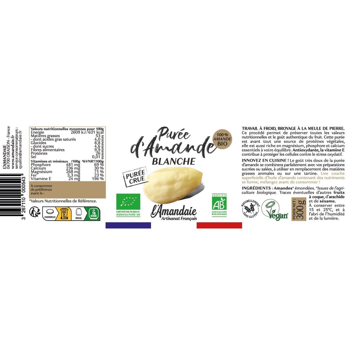 Organic Raw White Almond Puree Spread L'AMANDAIE