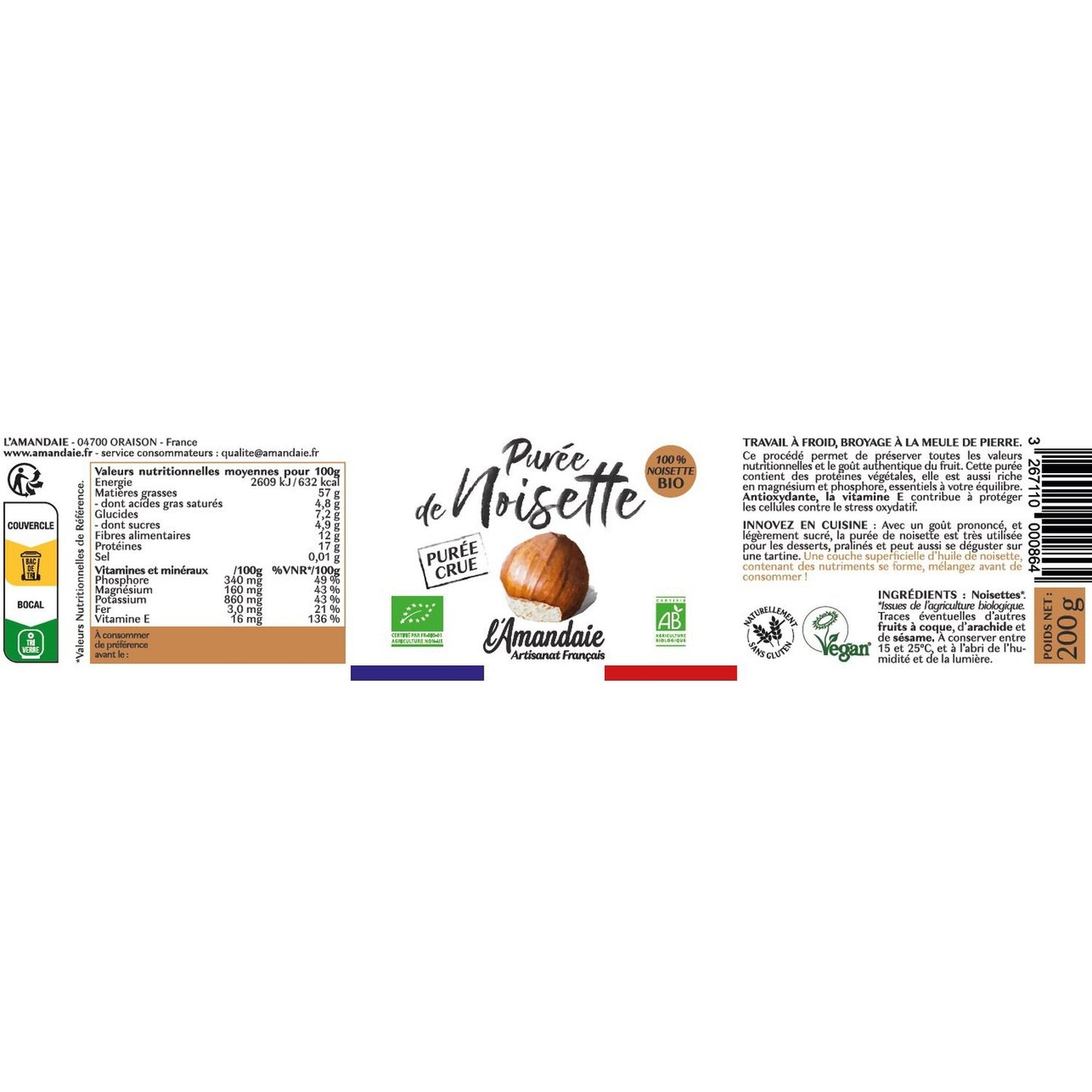 Organic Hazelnut Puree Spread L'AMANDAIE