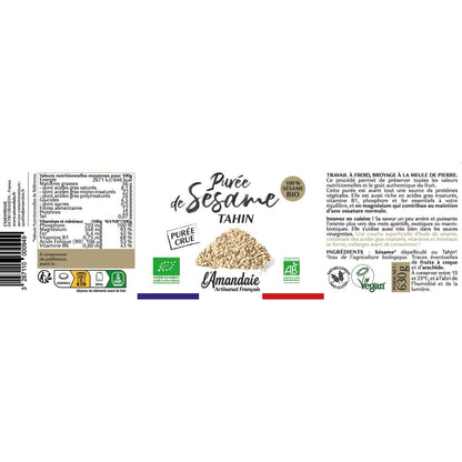 Pâte à Tartiner Purée de sésame tahin crue BIO L'AMANDAIE 