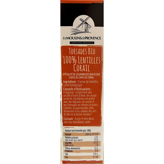 Organic Gluten-Free Colorful Twisted Lentil Pasta LES MOULINS DE PROVENCE