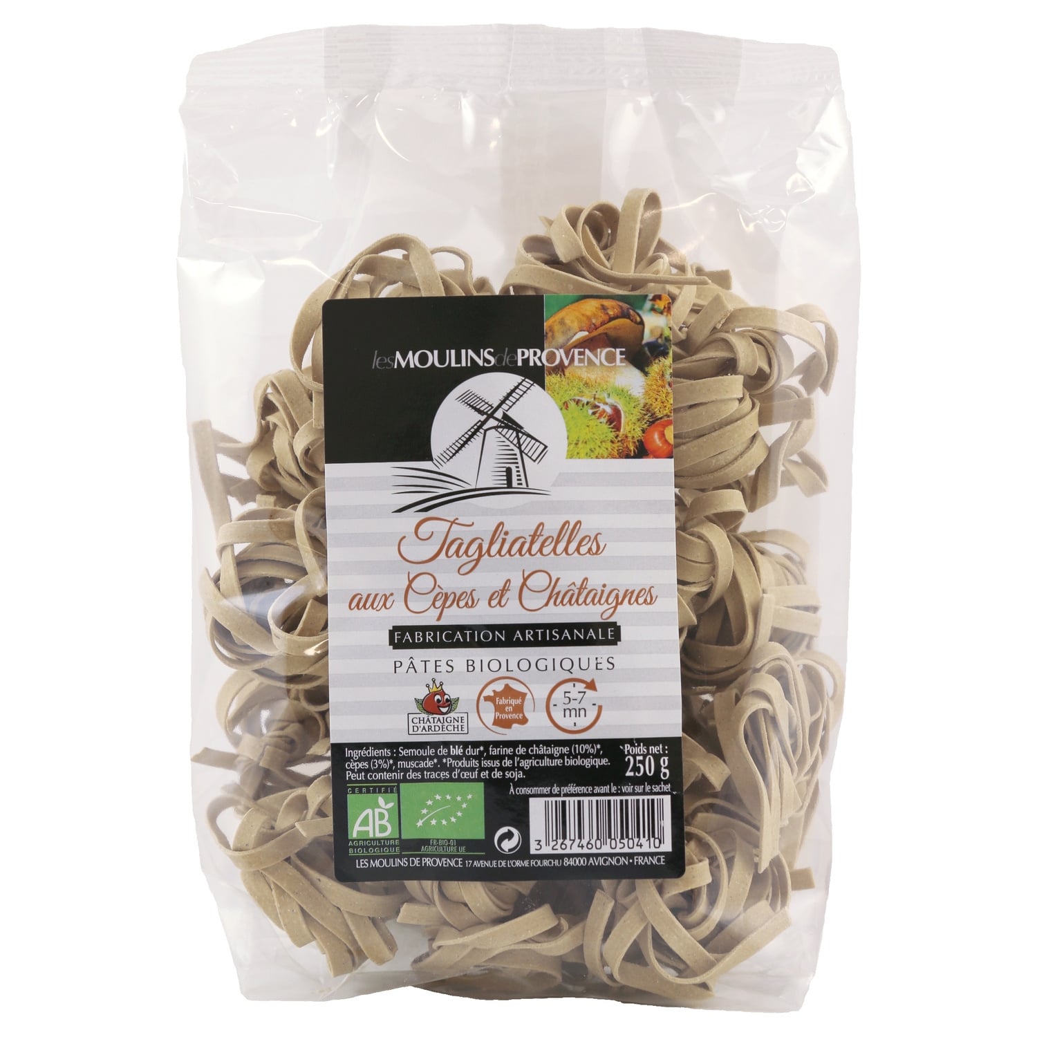 Pâtes colorées bio cèpes châtaignes LES MOULINS DE PROVENCE 
