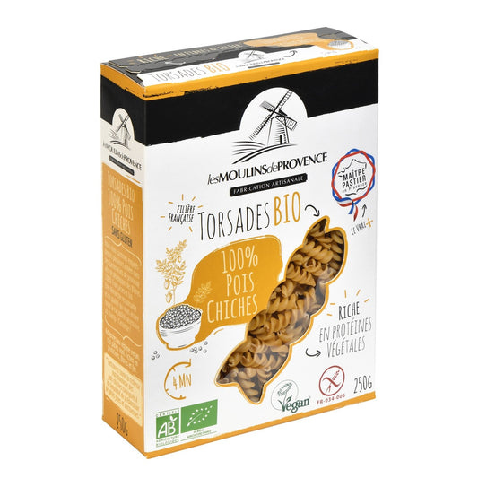 Pâtes de Pois Chiche Bio Torsades Colorées, Sans Gluten LES MOULINS DE PROVENCE le paquet de 250g