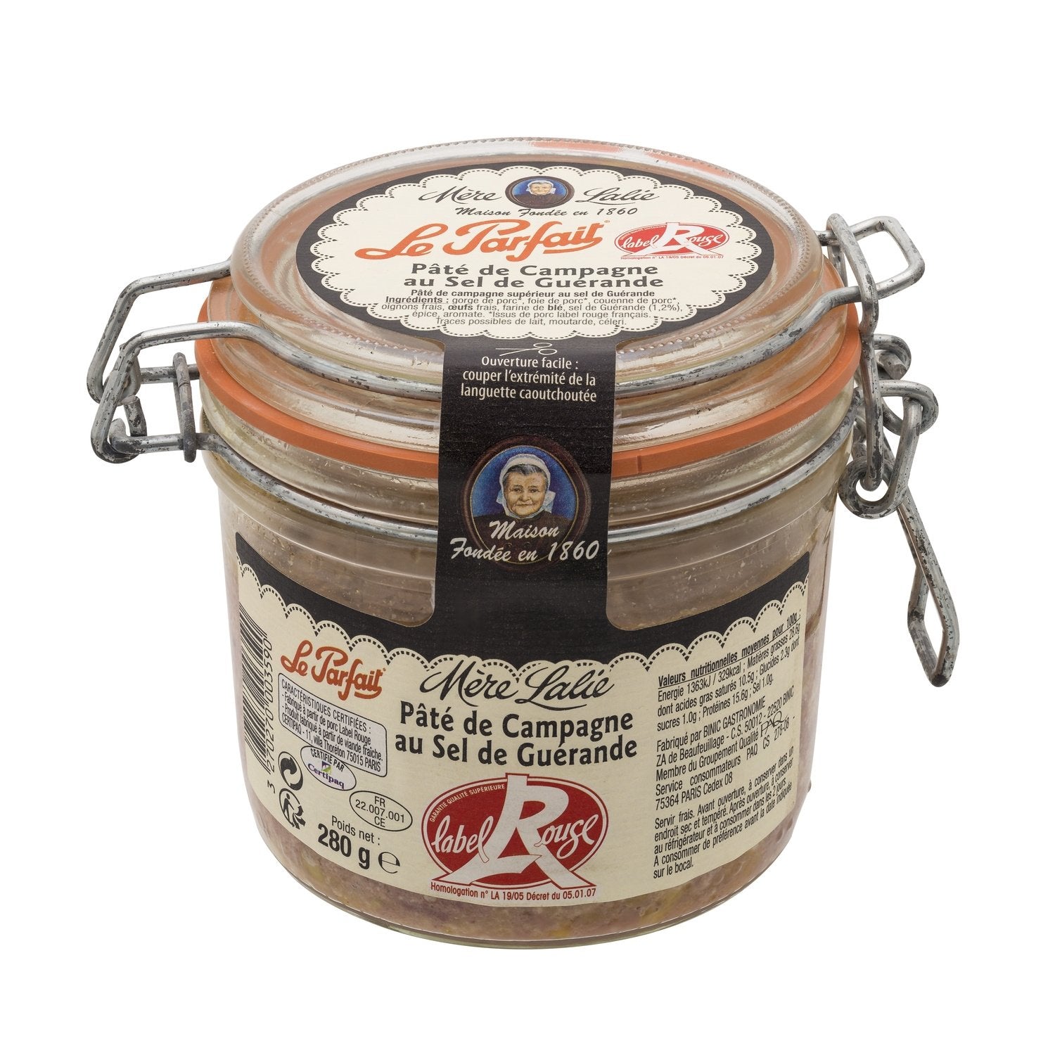 Terrine de Campagne au Sel de Guérande Label Rouge MERE LALIE le bocal de 280g