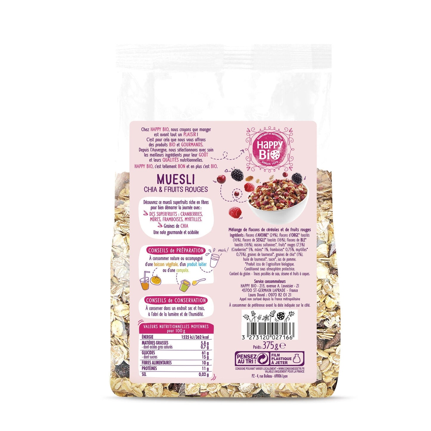 Céréales Bio Muesli Chia et Fruits Rouges HAPPY BIO