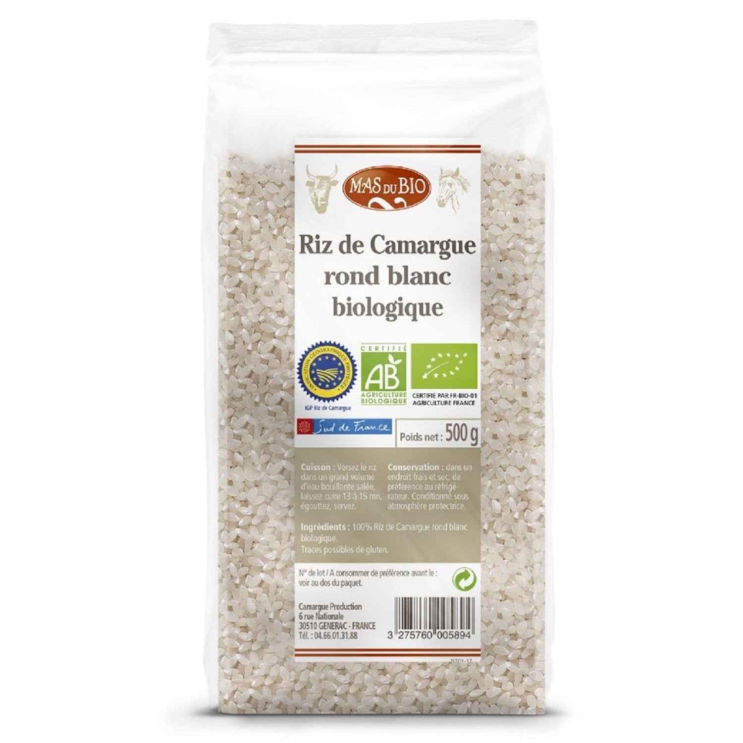 Riz Rond Blanc Bio CAMARGUE ET TRADITIO le sachet de 500g